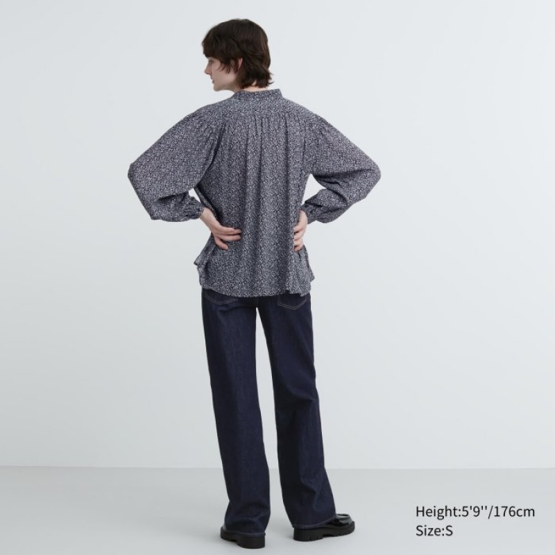 Blusa Uniqlo Volume Long-Sleeve Mujer Negras | 1506338