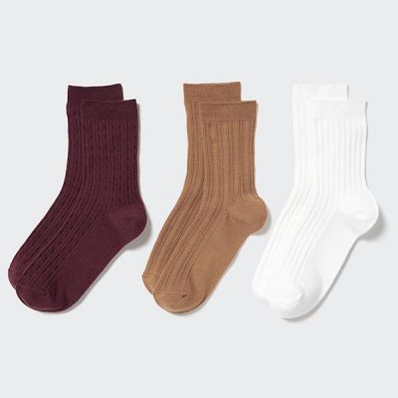 Calcetines Uniqlo 3 Pairs Mujer Burdeos | 8647389