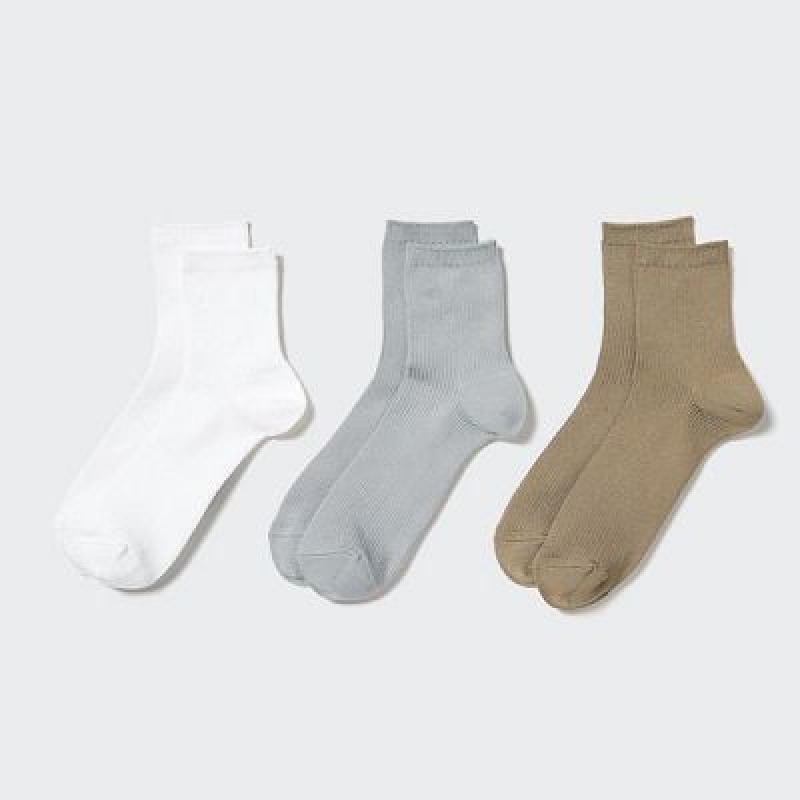Calcetines Uniqlo Crew Ribbed (3 Pairs) Mujer Blancas | 1859451