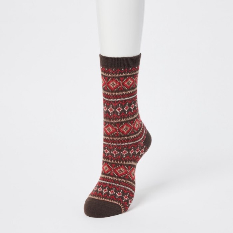Calcetines Uniqlo HEATTECH Fair Isle Mujer Marrones | 8949441