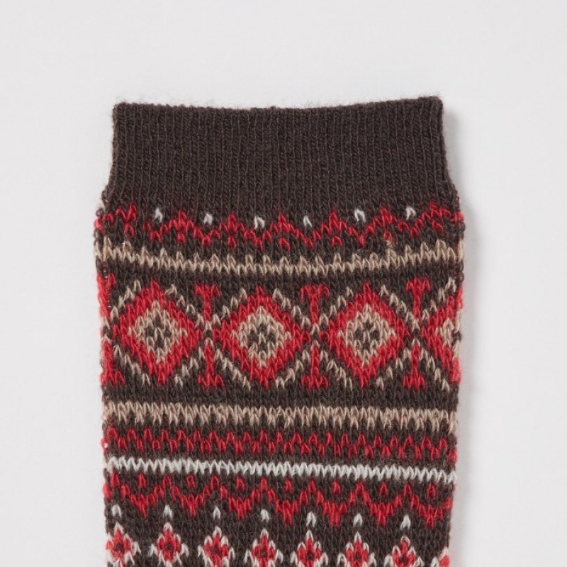 Calcetines Uniqlo HEATTECH Fair Isle Mujer Marrones | 8949441