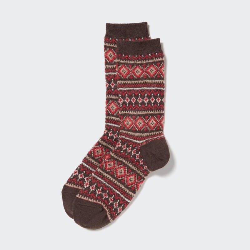 Calcetines Uniqlo HEATTECH Fair Isle Mujer Marrones | 8949441