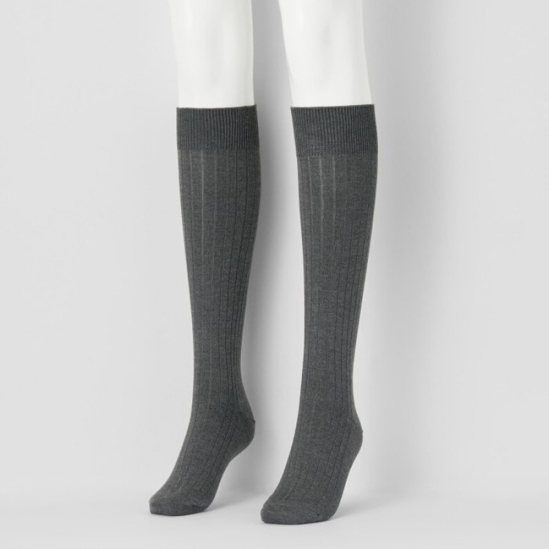 Calcetines Uniqlo HEATTECH Ribbed Knee-High Mujer Gris | 6159676