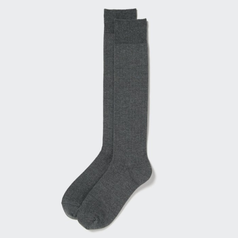 Calcetines Uniqlo HEATTECH Ribbed Knee-High Mujer Gris | 6159676