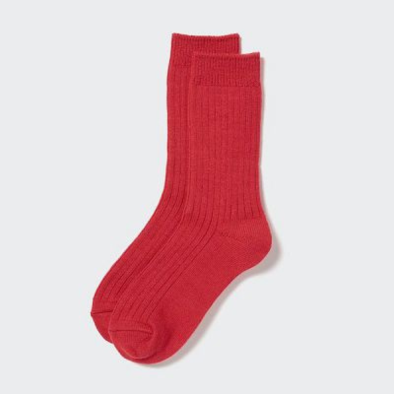 Calcetines Uniqlo HEATTECH Ribbed Mujer Rojas | 4804843