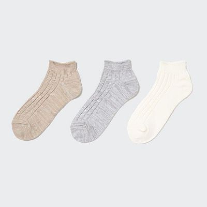 Calcetines Uniqlo Short 3 Pack Mujer Beige | 4064672
