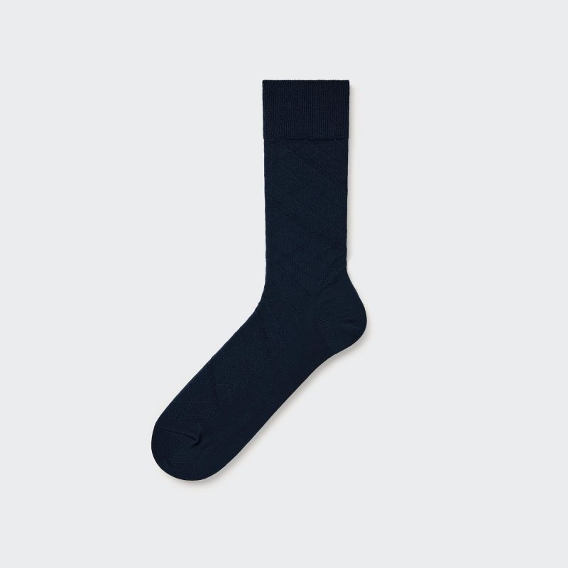 Calcetines Uniqlo Supima Cotton Links Checked Hombre Azul Marino | 641462