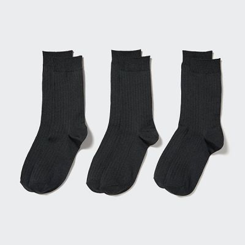 Calcetines Uniqlo Wide Ribbed (3 Pairs) Mujer Negras | 3896232