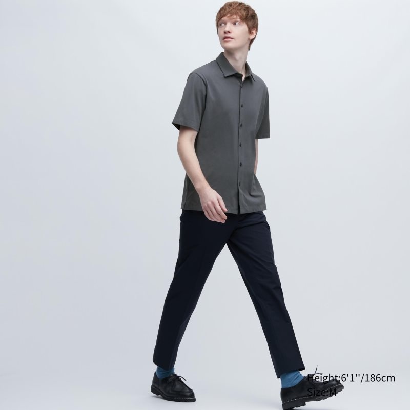 Camisa Polo Uniqlo Airism Full Open Short-sleeve Hombre Negras | 8114062