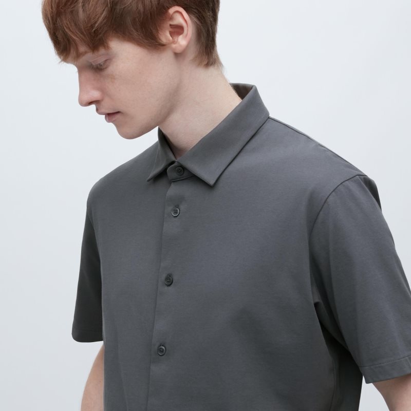 Camisa Polo Uniqlo Airism Full Open Short-sleeve Hombre Negras | 8114062