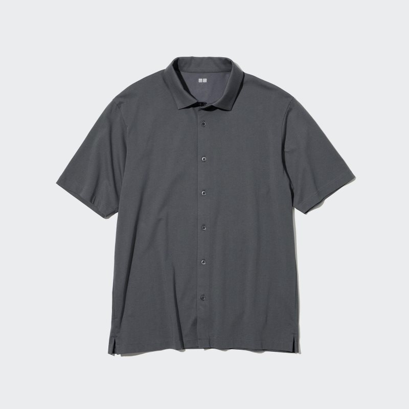 Camisa Polo Uniqlo Airism Full Open Short-sleeve Hombre Negras | 8114062