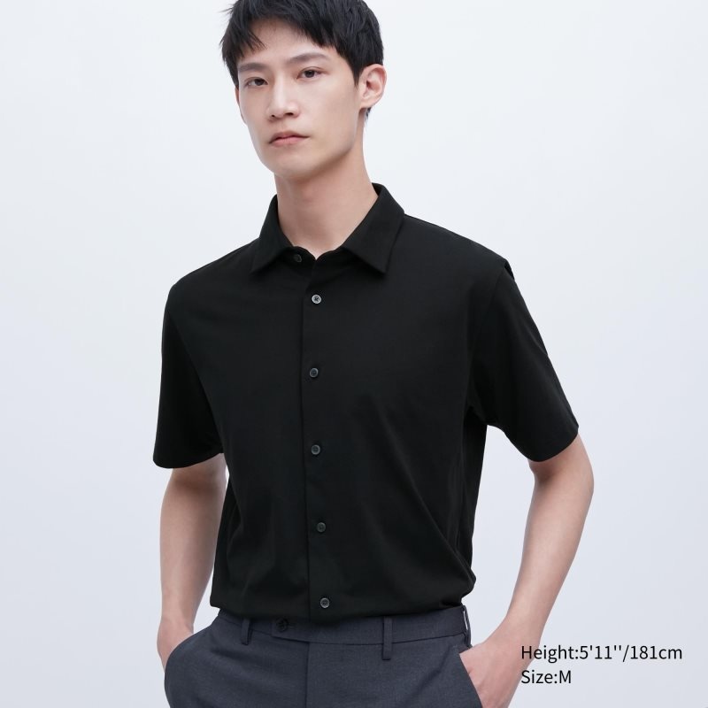 Camisa Polo Uniqlo Airism Full Open Short-sleeve Hombre Negras | 8114062