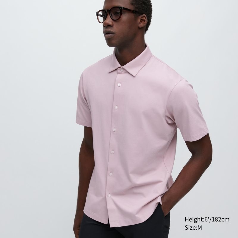 Camisa Polo Uniqlo Airism Full Open Short-sleeve Hombre Rosas | 5676457