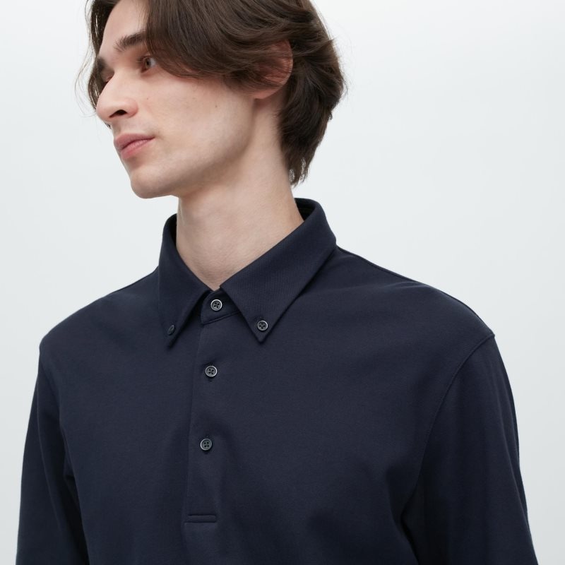 Camisa Polo Uniqlo Airism Pique Short-sleeve Hombre Azul Marino | 9863355