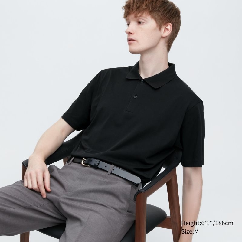 Camisa Polo Uniqlo Airism Regular Collar Hombre Negras | 8730546
