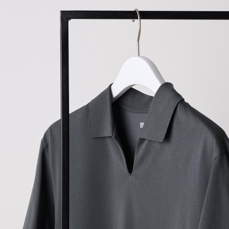 Camisa Polo Uniqlo Airism Skipper Collar Hombre Gris | 210948