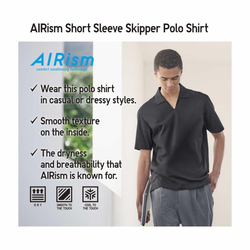 Camisa Polo Uniqlo Airism Skipper Collar Hombre Gris | 210948