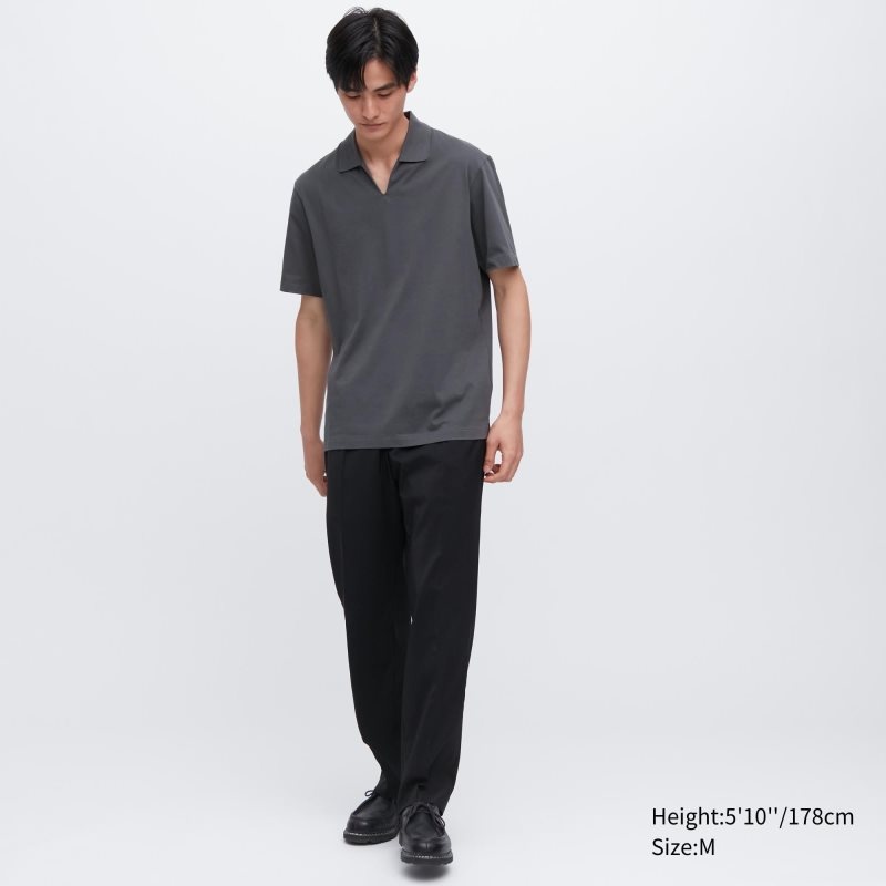 Camisa Polo Uniqlo Airism Skipper Collar Hombre Gris | 210948