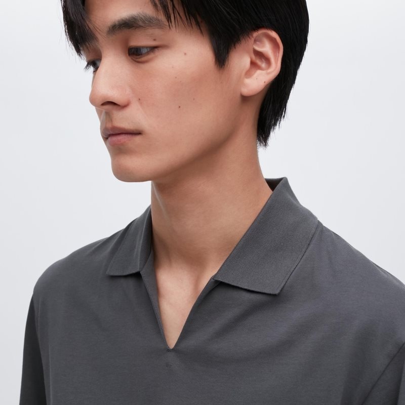 Camisa Polo Uniqlo Airism Skipper Collar Hombre Gris | 210948