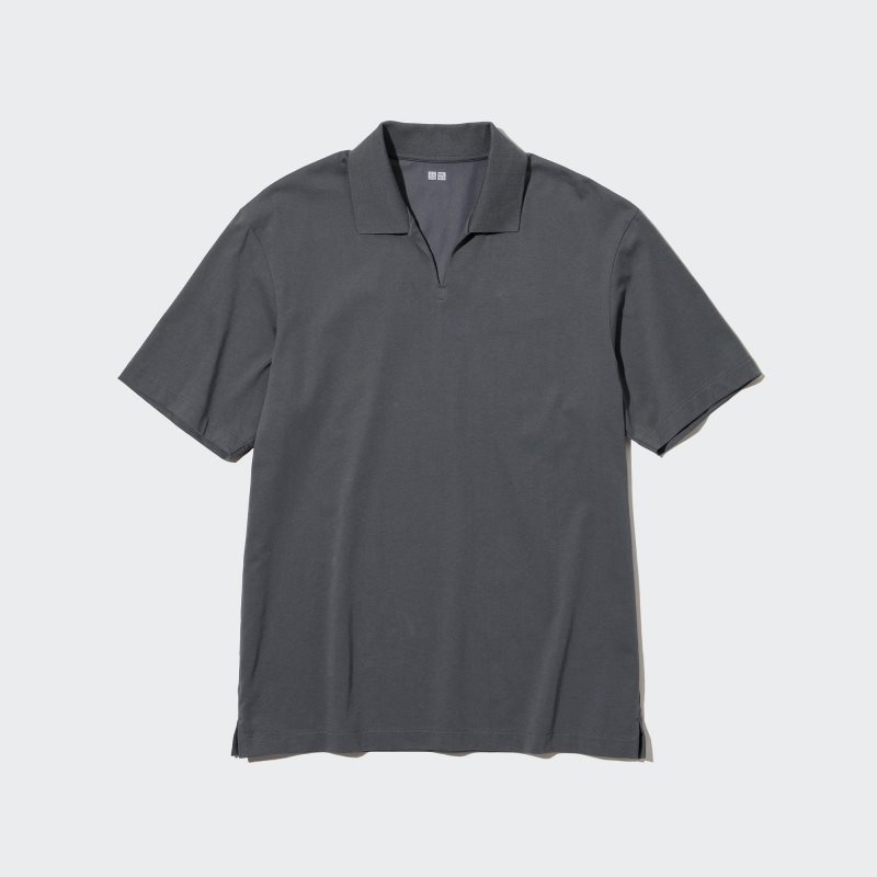 Camisa Polo Uniqlo Airism Skipper Collar Hombre Gris | 210948