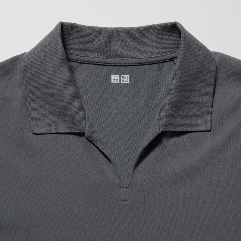Camisa Polo Uniqlo Airism Skipper Collar Hombre Gris | 210948