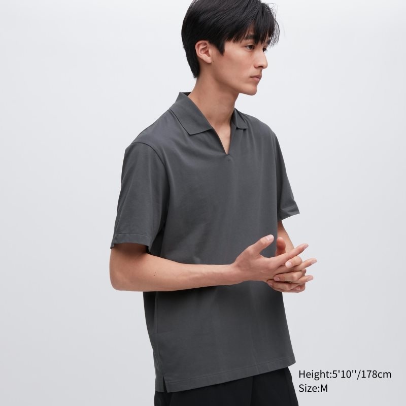 Camisa Polo Uniqlo Airism Skipper Collar Hombre Gris | 210948