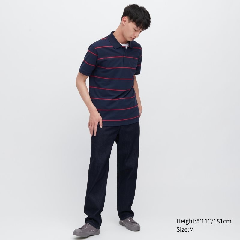 Camisa Polo Uniqlo Dry Pique Striped Short-sleeve Hombre Azul Marino | 1914234