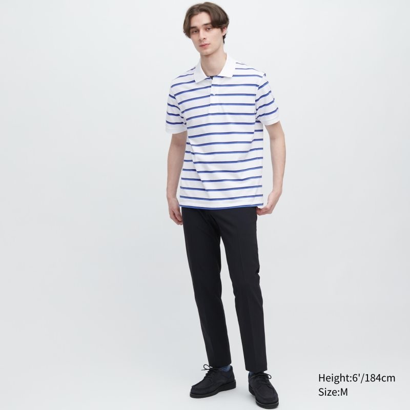 Camisa Polo Uniqlo Dry Pique Striped Short-sleeve Hombre Blancas | 2266304