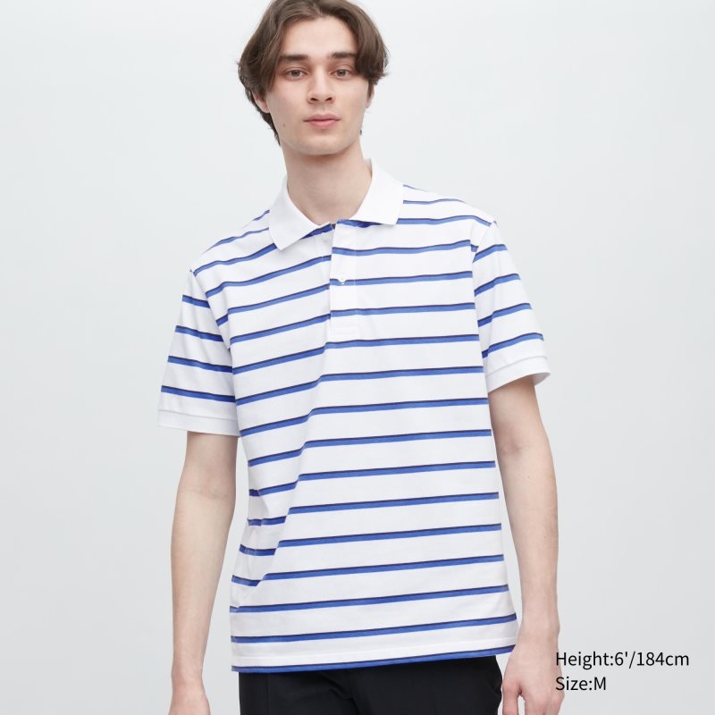 Camisa Polo Uniqlo Dry Pique Striped Short-sleeve Hombre Blancas | 2266304