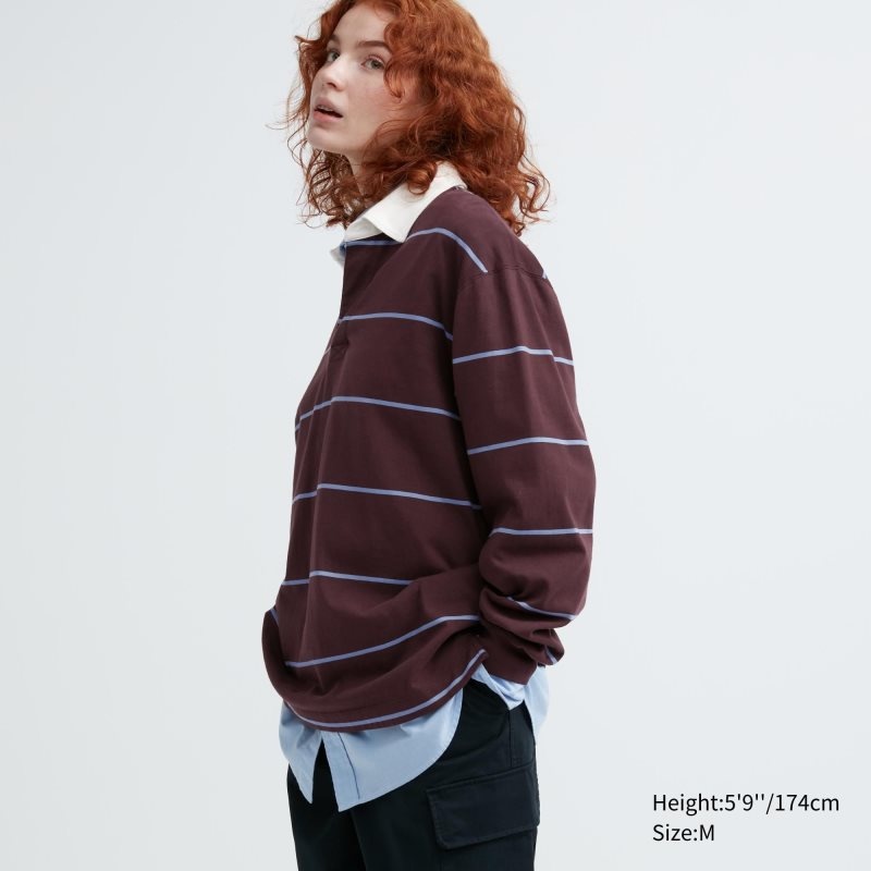 Camisa Polo Uniqlo Rugger Long-sleeve Hombre Burdeos | 1764155
