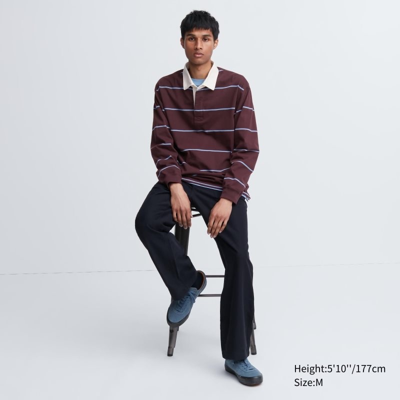Camisa Polo Uniqlo Rugger Long-sleeve Hombre Burdeos | 1764155