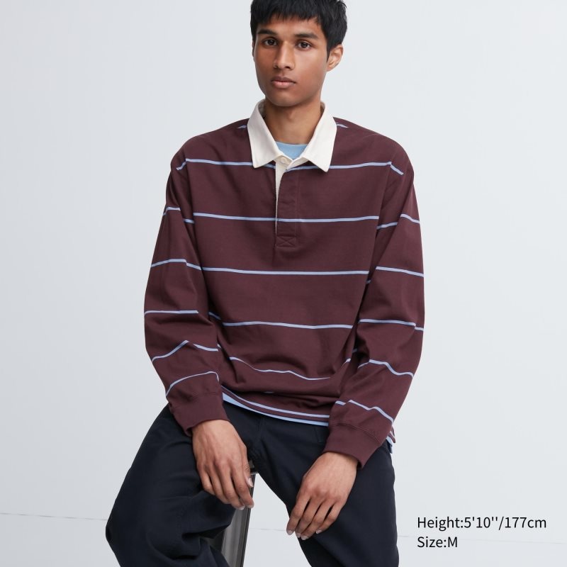 Camisa Polo Uniqlo Rugger Long-sleeve Hombre Burdeos | 1764155