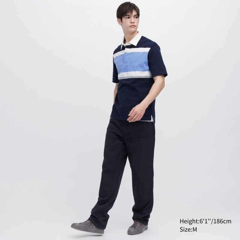 Camisa Polo Uniqlo Rugger Striped Short-sleeve Hombre Azules | 5990629