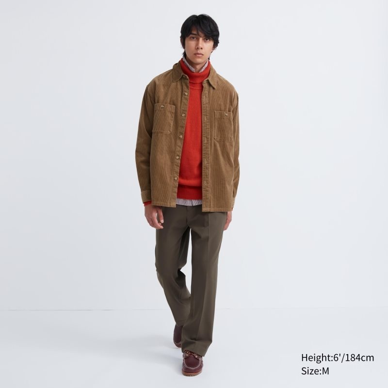 Camisas Uniqlo Corduroy Work Long-sleeve Hombre Marrones | 4909368