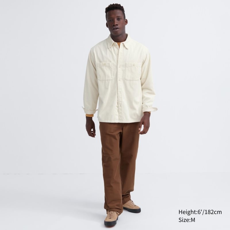 Camisas Uniqlo Corduroy Work Long-sleeve Hombre Blancas | 8753644