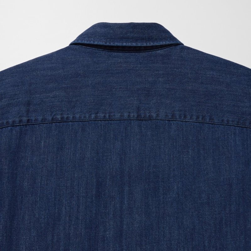 Camisas Uniqlo Denim Utility Long-sleeve Overshirt Hombre Azules | 858987