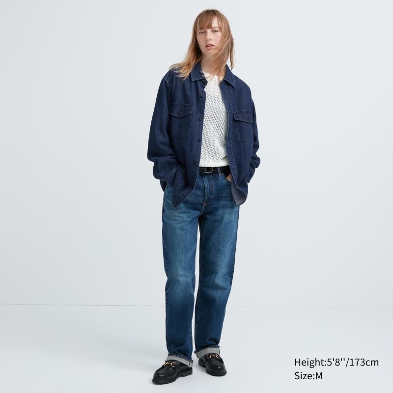 Camisas Uniqlo Denim Utility Long-sleeve Overshirt Hombre Azules | 858987