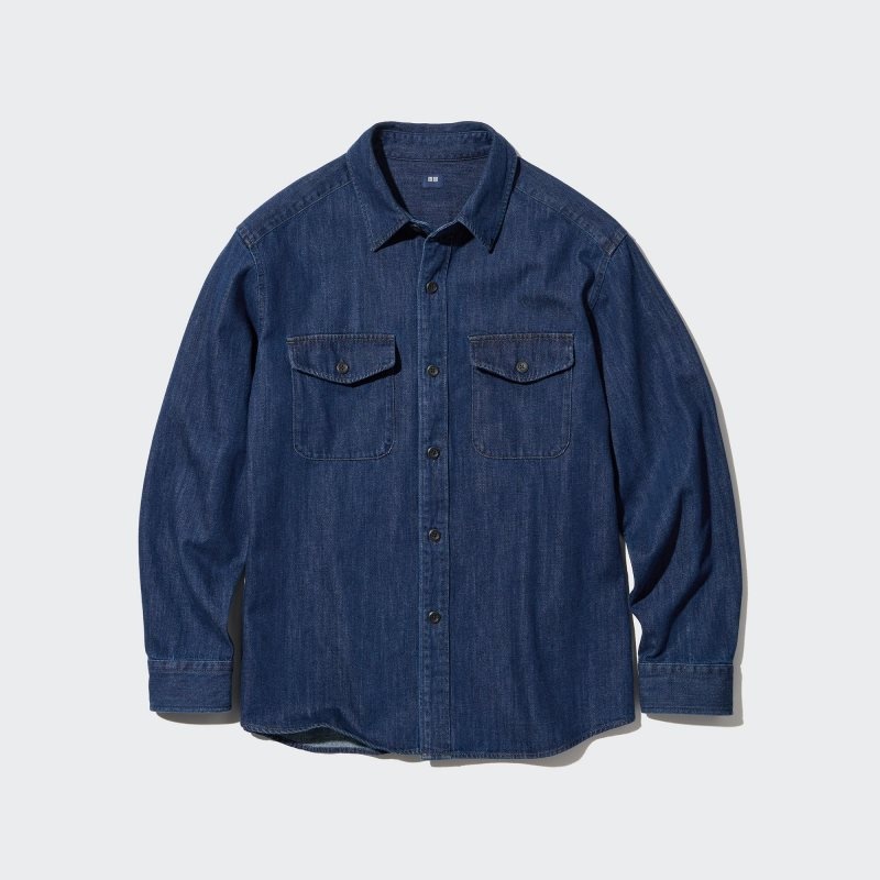 Camisas Uniqlo Denim Utility Long-sleeve Overshirt Hombre Azules | 858987