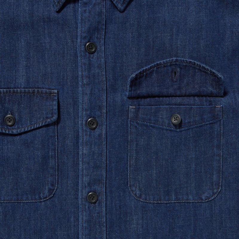 Camisas Uniqlo Denim Utility Long-sleeve Overshirt Hombre Azules | 858987