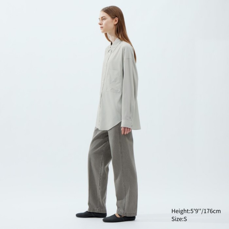 Camisas Uniqlo Draped Long-Sleeve Mujer Gris | 6429042