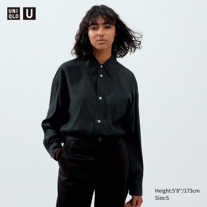 Camisas Uniqlo Draped Long-Sleeve Mujer Negras | 1965760