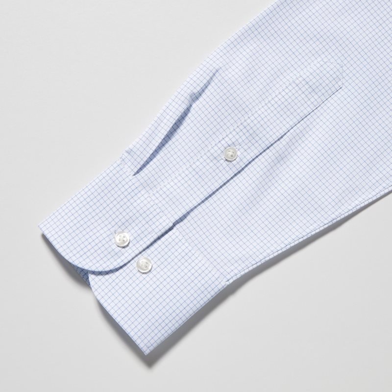 Camisas Uniqlo Easy Care Checked Stretch Slim-fit Long-sleeve Hombre Azules | 2886507