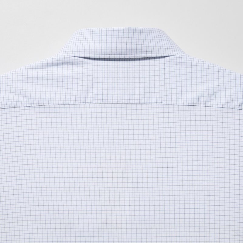 Camisas Uniqlo Easy Care Checked Stretch Slim-fit Long-sleeve Hombre Azules | 2886507