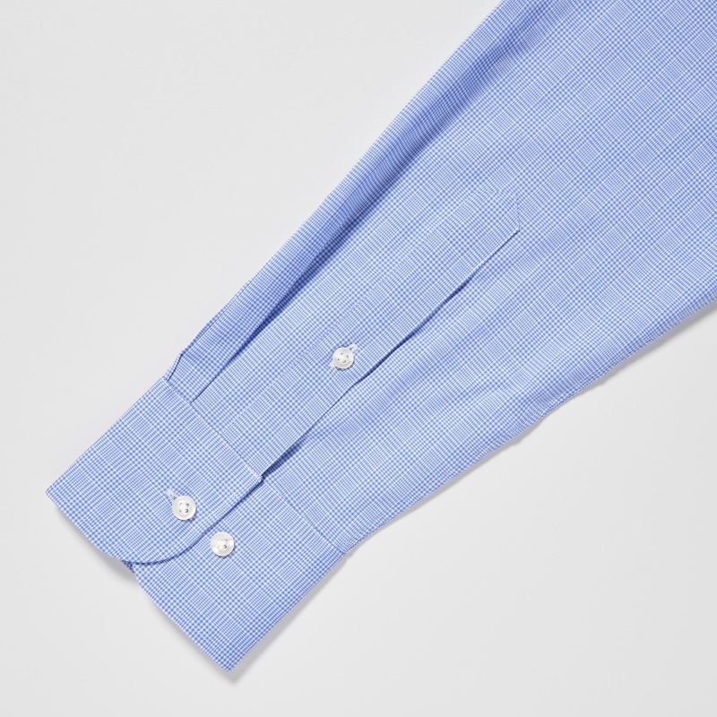 Camisas Uniqlo Easy Care Checked Stretch Slim-fit Long-sleeve Hombre Azules | 8457235