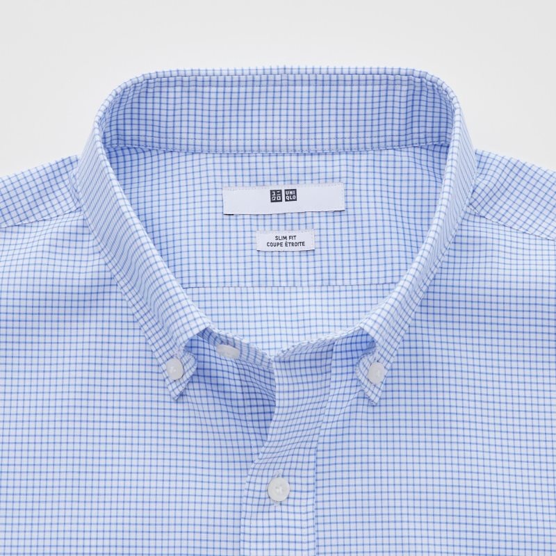 Camisas Uniqlo Easy Care Checked Stretch Slim-fit Long-sleeve Hombre Azules | 8110320