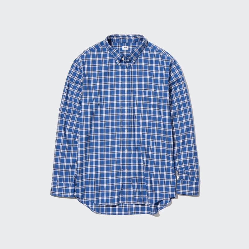 Camisas Uniqlo Extra Fine Cotton Broadcloth Long-sleeve Hombre Azules | 3973005