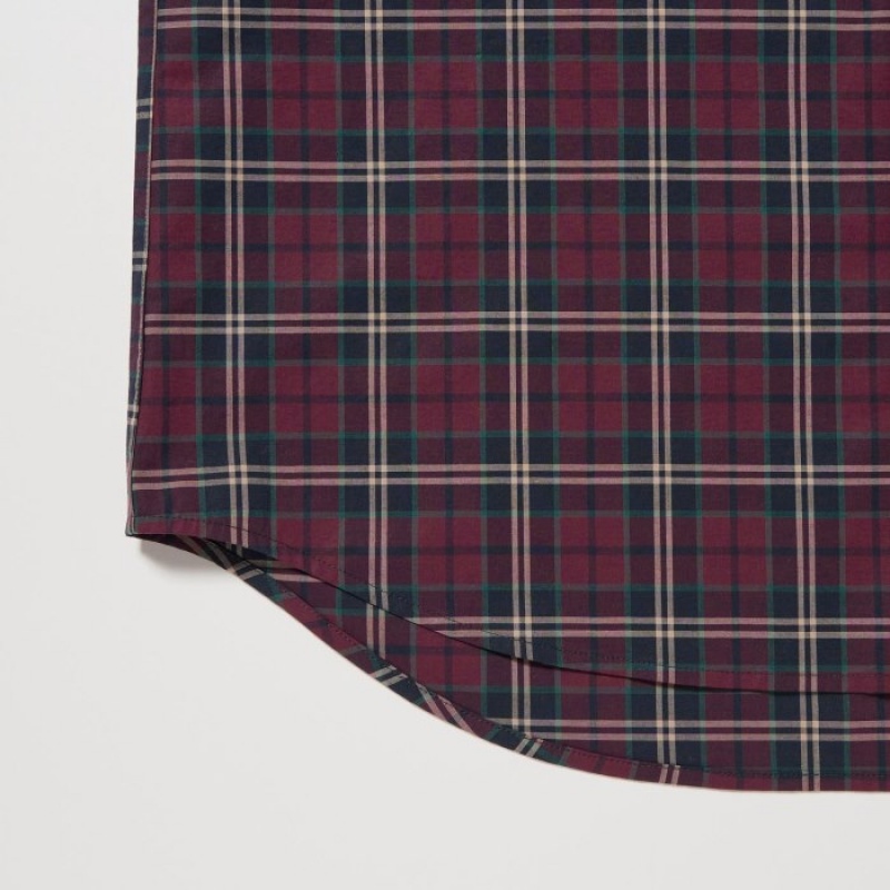 Camisas Uniqlo Extra Fine Cotton Broadcloth Checked Casual Mujer Burdeos | 4946191
