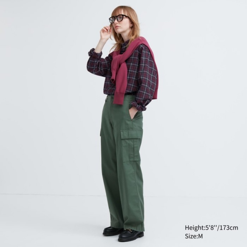 Camisas Uniqlo Extra Fine Cotton Broadcloth Checked Casual Mujer Burdeos | 4946191
