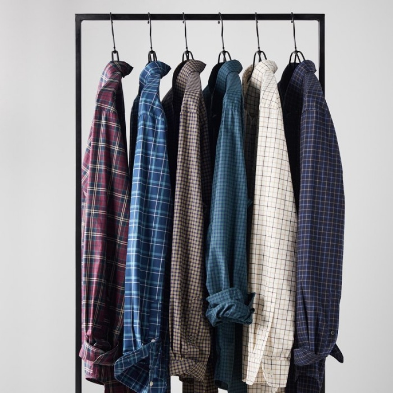 Camisas Uniqlo Extra Fine Cotton Broadcloth Checked Casual Mujer Burdeos | 4946191