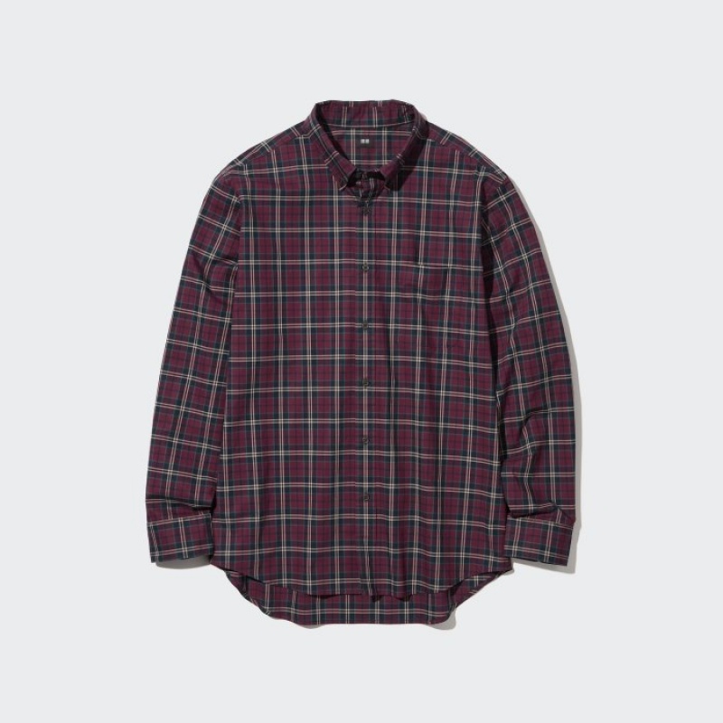 Camisas Uniqlo Extra Fine Cotton Broadcloth Checked Casual Mujer Burdeos | 4946191